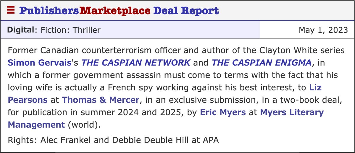 GervaisBooks's tweet photo. I'm psyched to once again work with the talented folks at Thomas and Mercer. Thanks to my agent @ericmyersagent for putting this deal together, and to @elizjean and @graciedoyle and the rest of the team at @AmazonPub for believing in my work. @TheRealBookSpy @BestThrillBooks https://t.co/n2irIZbHzA