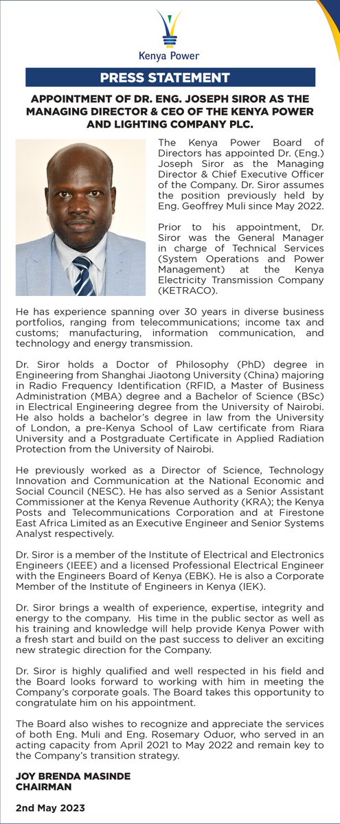 The Kenya Power & Lighting Company Plc. on Twitter: "PRESS STATEMENT