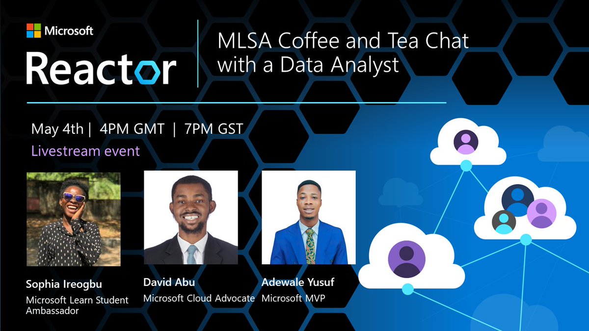 sophiairoegbu_'s tweet photo. 🚀 Join our Coffee &amp; Tea Chat Series! ☕️🍵 

On @MSFTReactor, Join us this Thursday to talk about the latest trends in the data analysis industry 

Stream link: https://t.co/O6bKaKK77m

#TechTalks #CoffeeChat #TeaChat #Microsft https://t.co/ITf4T5QLnb
