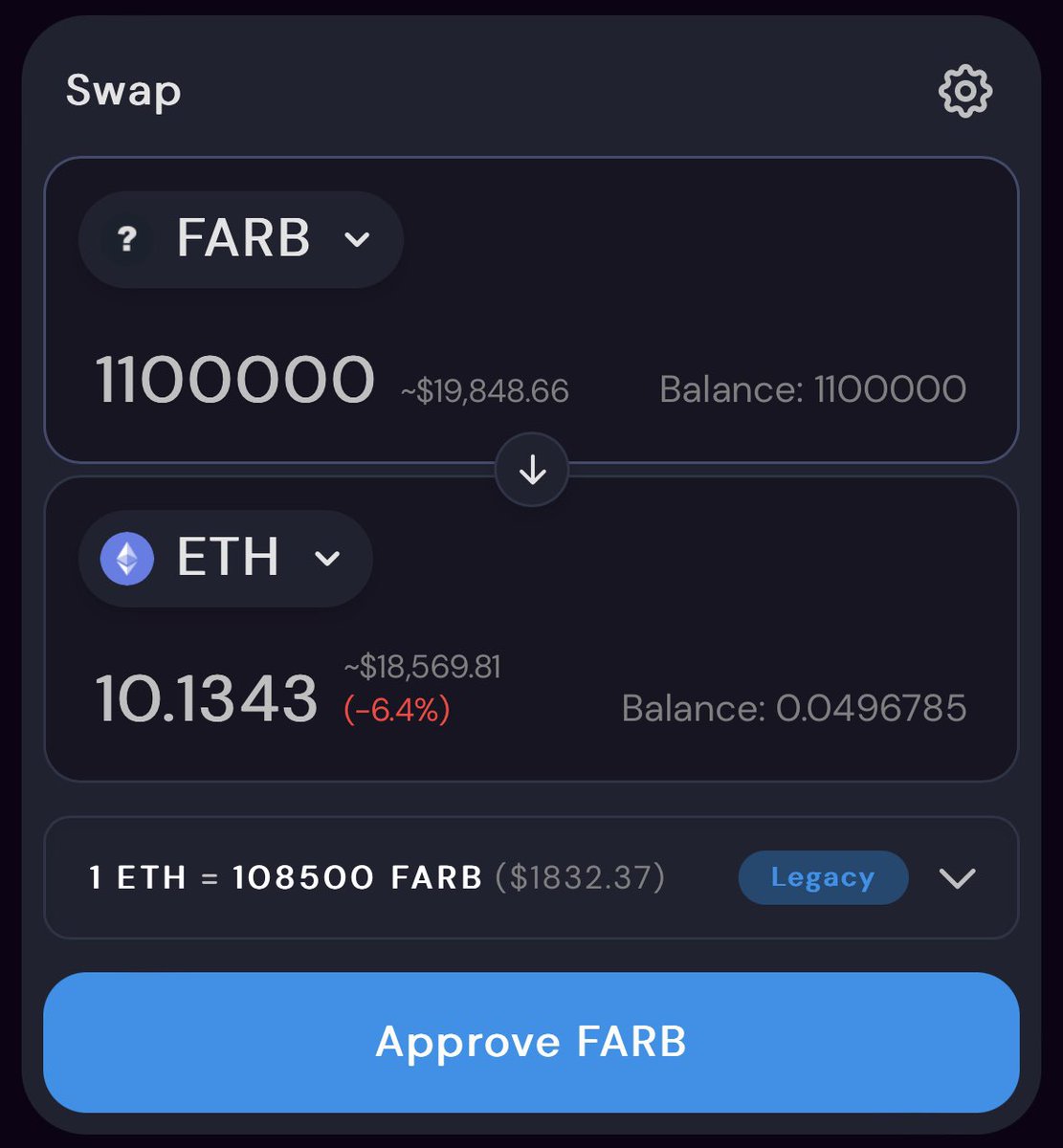 shitcoin_alpha's tweet photo. My initial $FARB bag now worth 10 ETH from 0.5 ETH 

20x from 3 days ago🫡

Follow for more. We just begun. https://t.co/pDspAJBom5