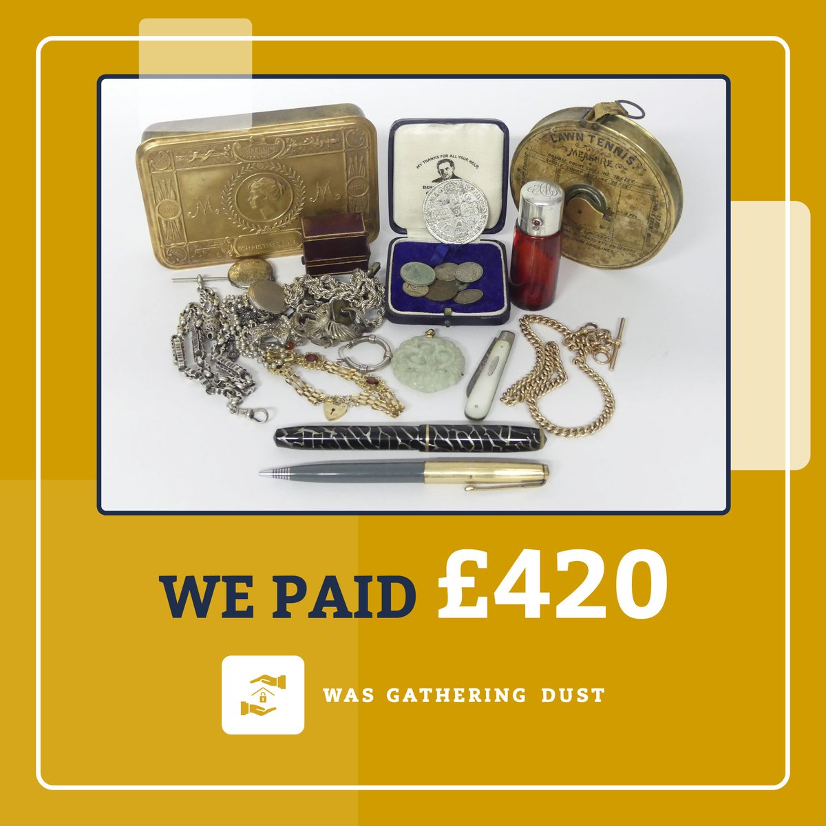 wasgathering's tweet image. Wow! 🤩  Look how much we paid one happy customer for their unwanted valuables. 

Choose the simple way to turn valuables that are gathering dust into cash.

Find out more &amp;gt; wasgatheringdust.com 

See website for full terms and conditions.