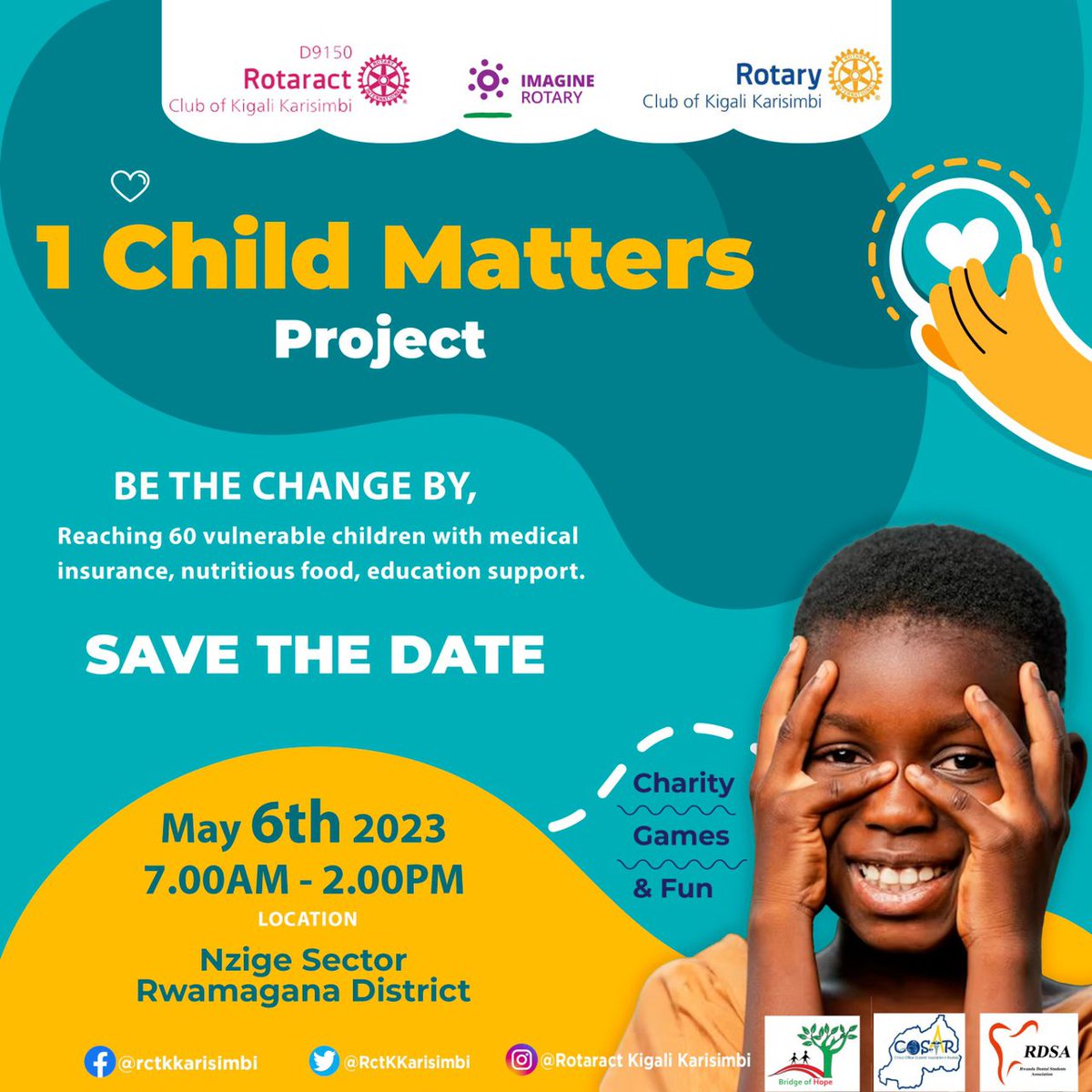 Accy1017's tweet photo. I will be there✊ Go to someone and contribute to his/her happiness in any way #Generosity Be the Change with #RCKK and @BridgeofHope6 for 60 Vulnerable children's happiness ✍️ be with #Rotaractors this Saturday 6th May https://t.co/TRUoS3aL8V