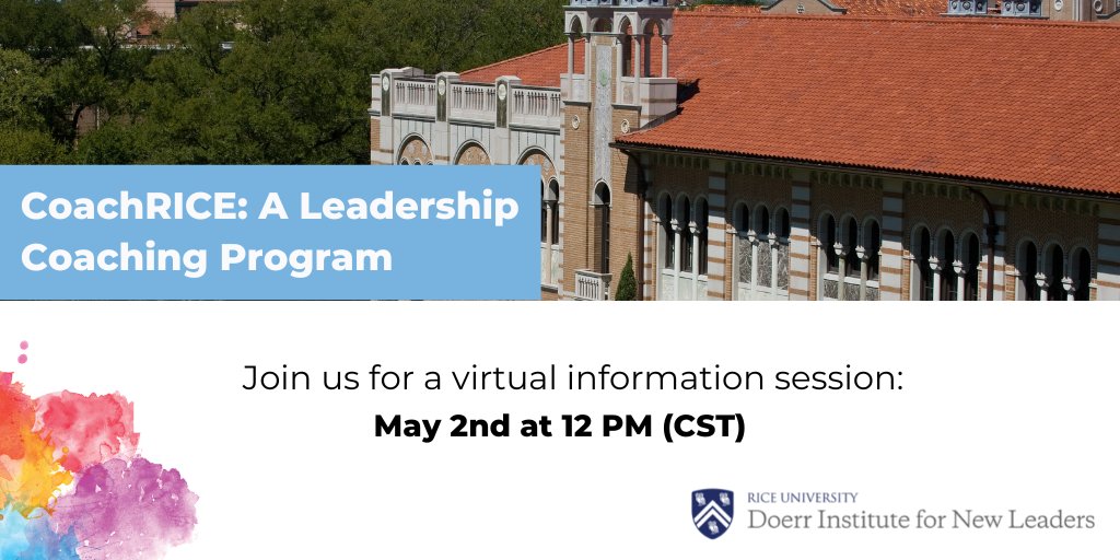 Doerrinstitute's tweet photo. Interested in learning more about the #DoerrInstitute’s CoachRICE for Professionals program? Join us TODAY (5/2) at 12 PM (CST) to learn how our CoachRICE program will equip you with the tools and resources to help you become an effective coach.
RSVP: https://t.co/ho3CqQs2Pi https://t.co/yKz2T4HpRp