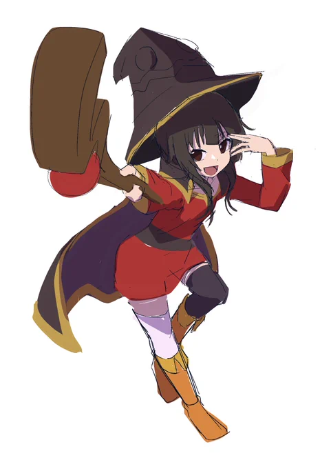 めぐみん制作過程。 スムーズに描けたと思っていたラフでも、見返すと結構崩れてたりします