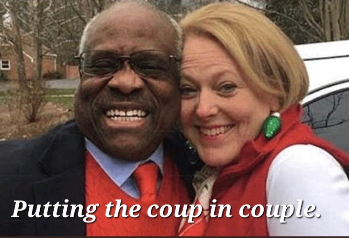 funder's tweet photo. BREAKING: Republicans are pathetically defending Clarence Thomas at a hearing right now, acting like his corruption ok.

These are the same Senators who helped cover up the Jan 6 insurrection.

Just like Clarence tried to cover up his wife Ginnie’s involvement in Jan 6.

Clarence Thomas must be investigated and then impeached and removed.

#InvestigateClarenceNow