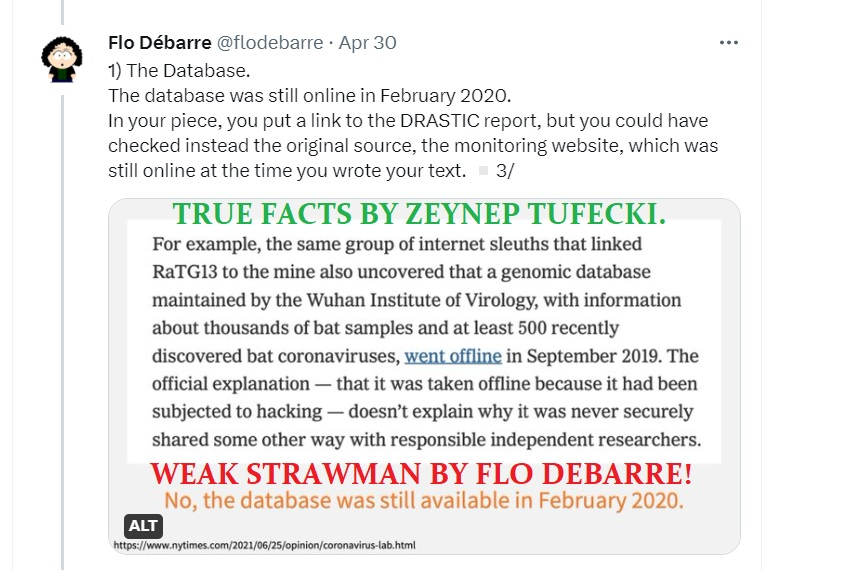 Florin_Uncovers's tweet photo. Yet another @flodebarre nothing burger!😅
Enraged by @zeynep's speech at #PathogensProject, Flo first tried to get Z by misquoting their private convo. Then went all in 'threatening' to debunk Z's '21 origin article. Zeynep called her bluff making Flo reveal her empty hand!🤡
1/n https://t.co/68qV7IkdTF