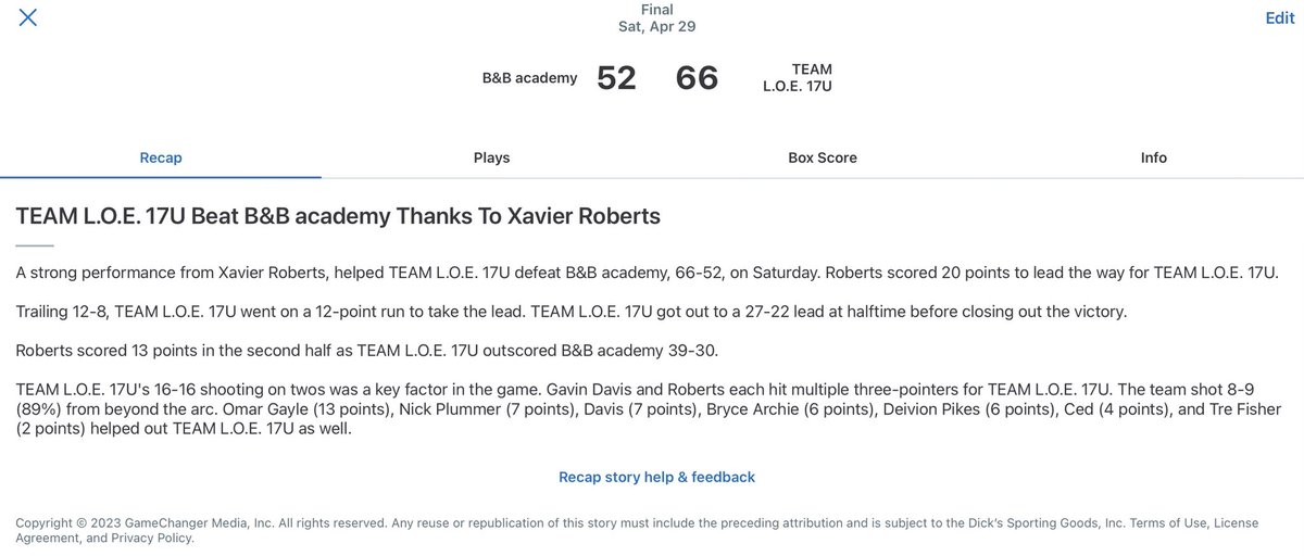2023 shooting guard. Xavier Roberts 6’5 combo guard very athletic and can shoot the ball at a very high-level. Also a great defender.