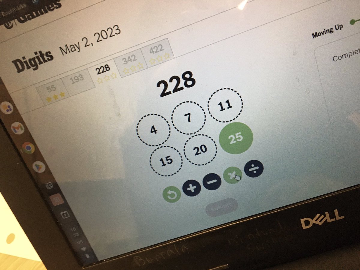 Saw a student trying this game “Digits” on NY Times after she finished her work… 
Looks like a great puzzle for kids to challenge themselves!

nytimes.com/games/digits