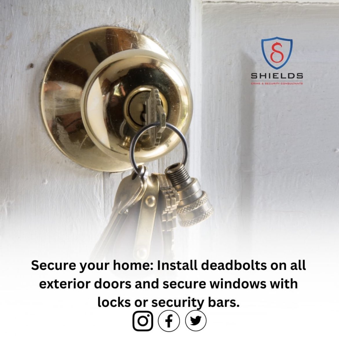 ShieldsCSC's tweet photo. Secure your home: Install deadbolts on all exterior doors and secure windows with locks or security bars.

#shields 
#GetShields 
#MarkShields https://t.co/bmN28HCNiY