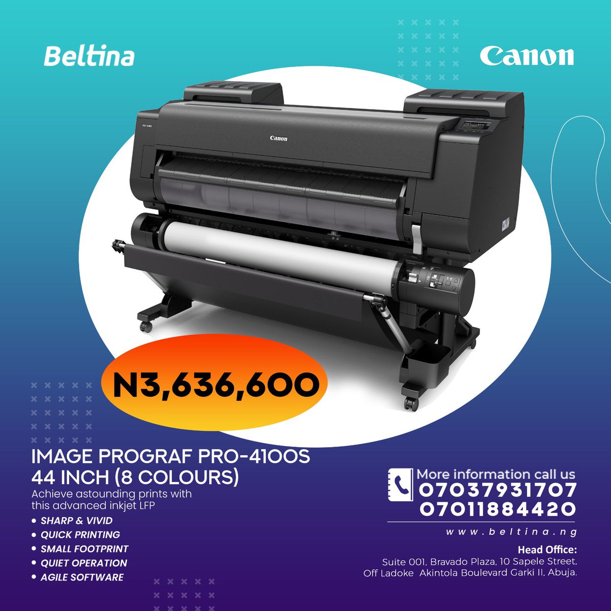 BelloBissalla's tweet photo. Patronize us⦠we are Canon partners here in Abuja.. for your Canon photo printers @YarKafanchan @ABUJAPLUG @abujastreets @Abuja_Facts @NigeriaInfoAbj @WazobiaFMAbuja #printers #photoprinters https://t.co/WTJPedeTBj