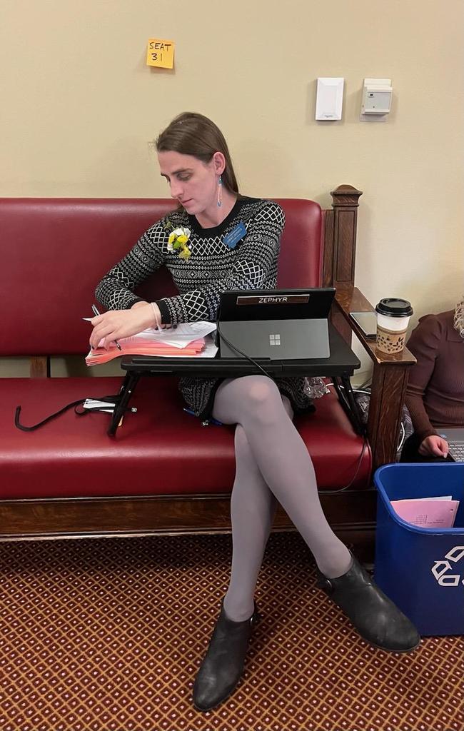 Some lovely friends saved me a spot on the bench outside the House antechamber, so seat 31 is back to its original home-away-from-home.

Also thank you to the folks who brought me the earrings and corsage. I am carrying your kindness with me today.