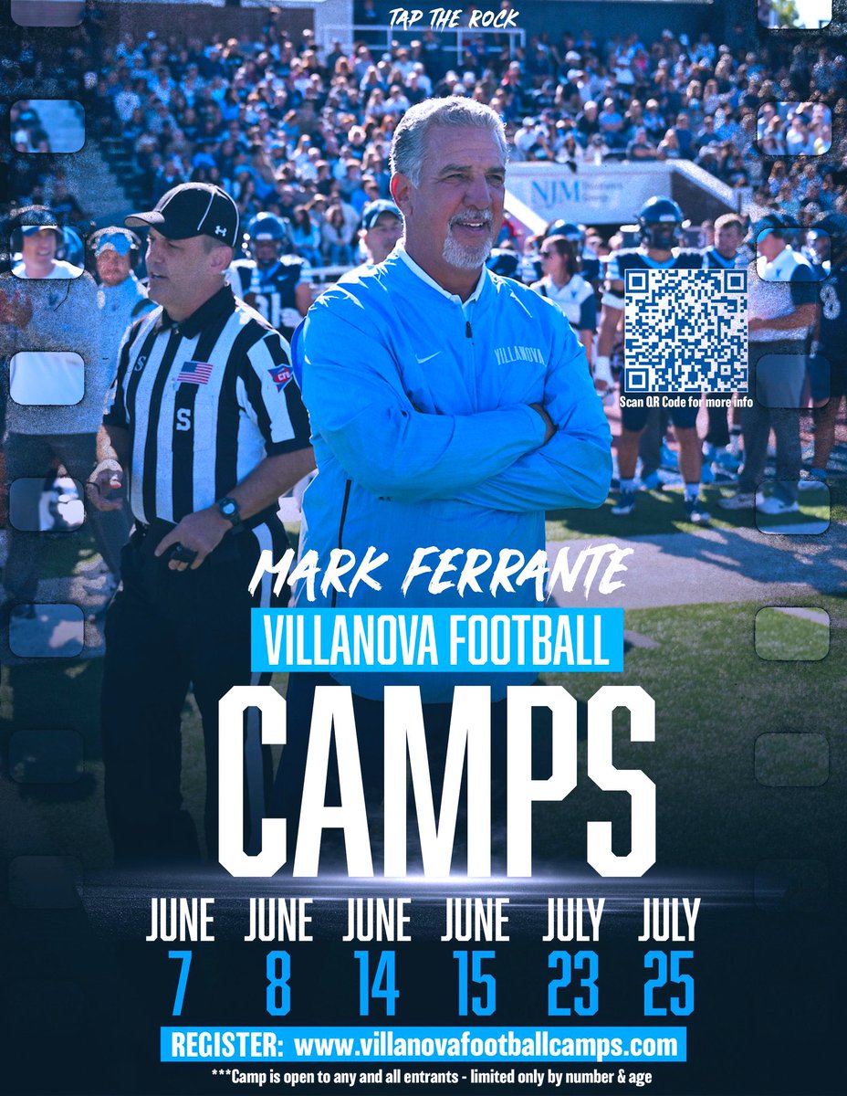 #TheSIX

RT: NovaFbRecruit 

‼️ 2023 PROSPECT CAMP DATES ‼️

GREAT OPPORTUNITY TO COMPETE THIS SUMMER!
SIGN UP: villanovafootballcamps.com
#TapTheRock #FlyTheV
NE contact: @CoachLang22