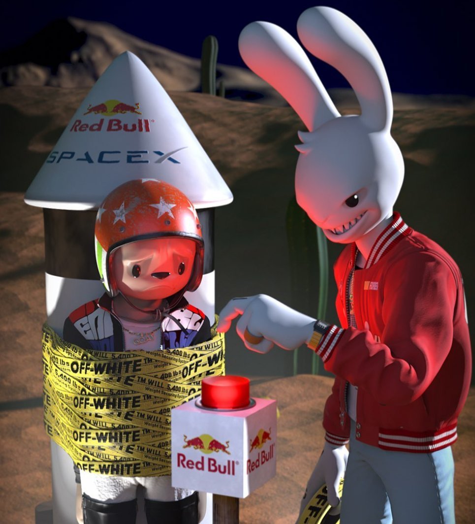 Kitten_L33's tweet photo. Looks like @janky going to the moon! Send it @guggimon! These fetch quests have been neat @SUPERPLASTIC  #jankyspawnshop #blastoff https://t.co/IWk2Fdd5d5