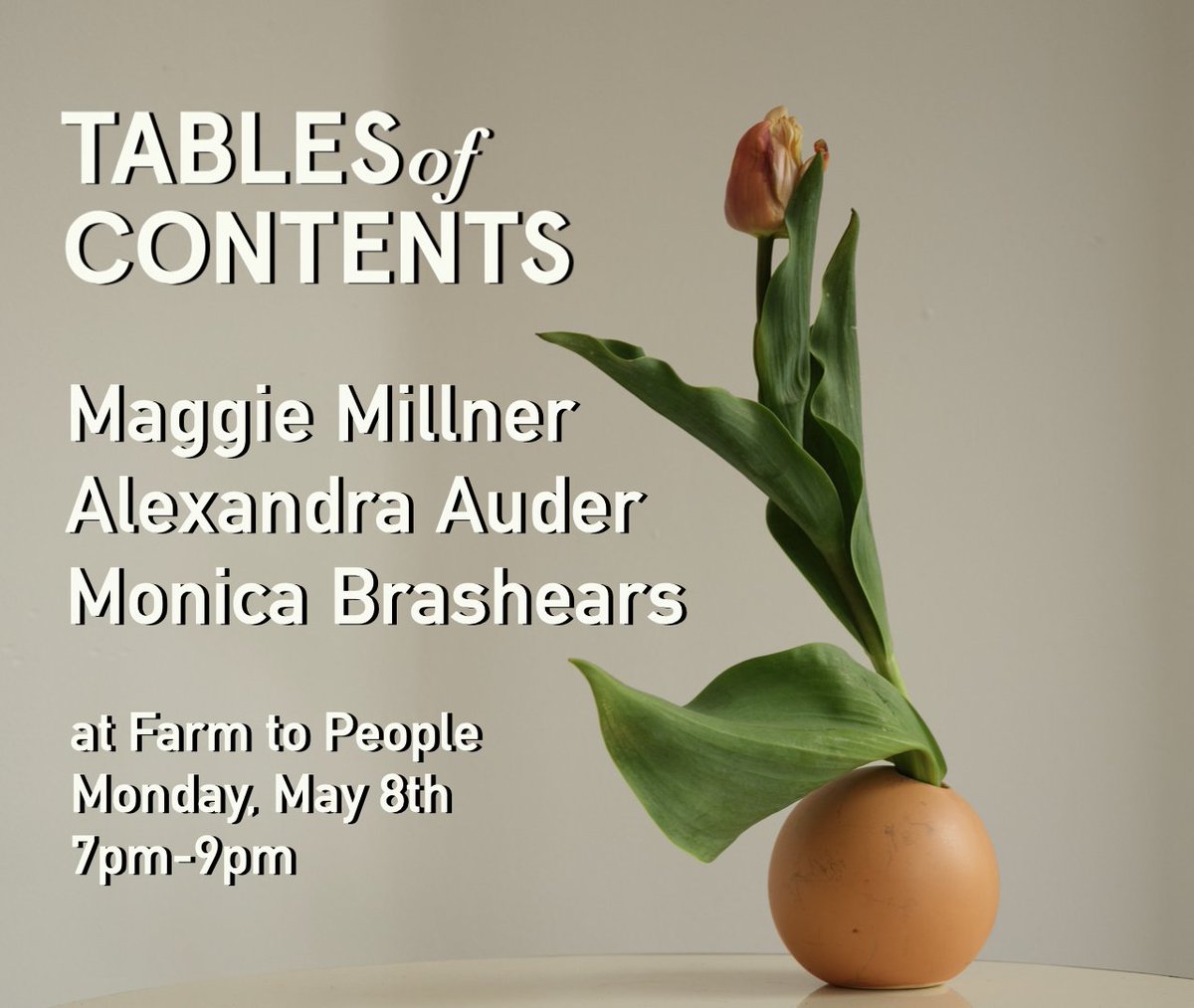 Our May reading series is blooming this Monday at <a href="/FarmToPeople/">Farm To People</a>! Come through. eventbrite.com/e/toc-may-read…