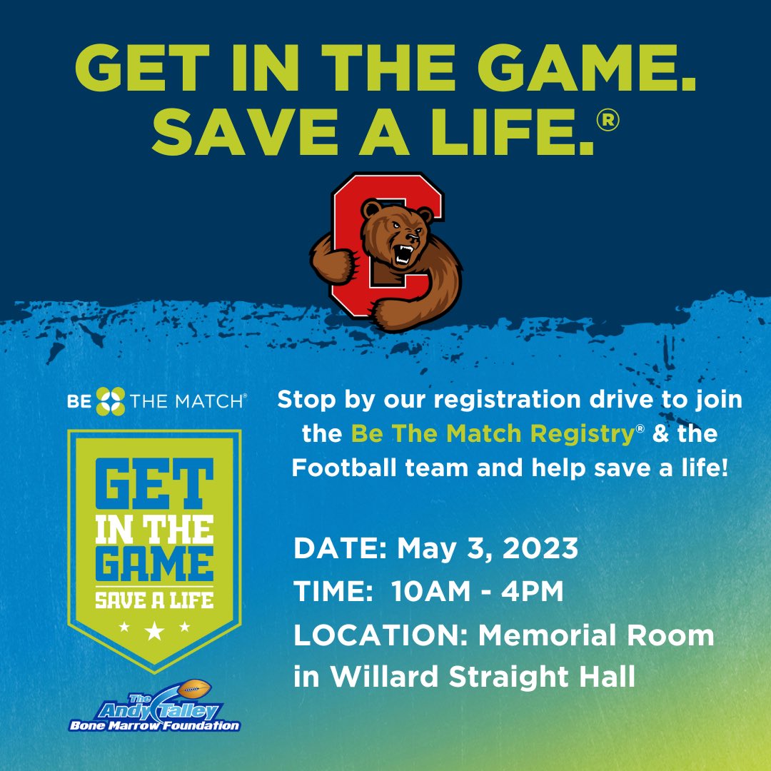 We are proud to partner with @BeTheMatch Stop by our registration drive to join the Be The Match Registry to help save a life‼️ 🗓️: May 3, 2023 ⏰: 10AM - 4PM 📍: Memorial Room in Willard Straight Hall #BeTheMatch