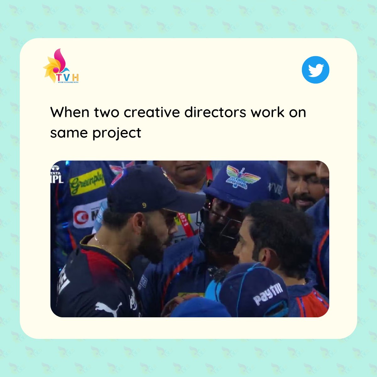 visualhousetvh's tweet photo. When passion turns into pride, the battle begins!
Follow @visualhousetvh
#viratkohli #amitmishra #agencylife #rcb #meme #officememe #creativeclash https://t.co/cHn3hYv5Mr
