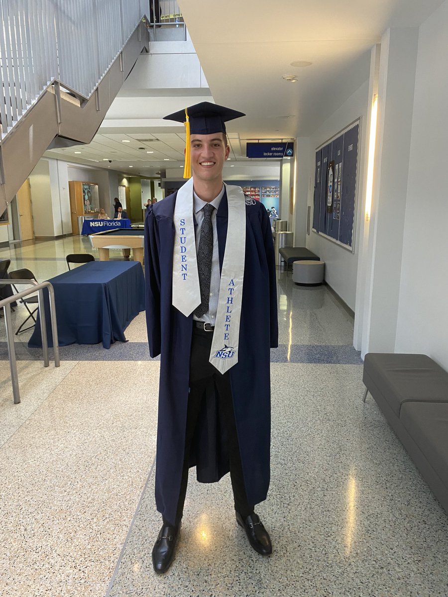 NSU_MBasketball's tweet photo. Congrats to our STUDENT Athletes on Graduation Day!  Proud to have these young men represent NSU!! 🦈💙 https://t.co/quclfDa679