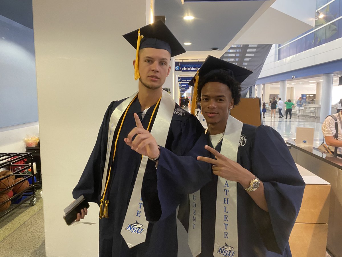 NSU_MBasketball's tweet photo. Congrats to our STUDENT Athletes on Graduation Day!  Proud to have these young men represent NSU!! 🦈💙 https://t.co/quclfDa679