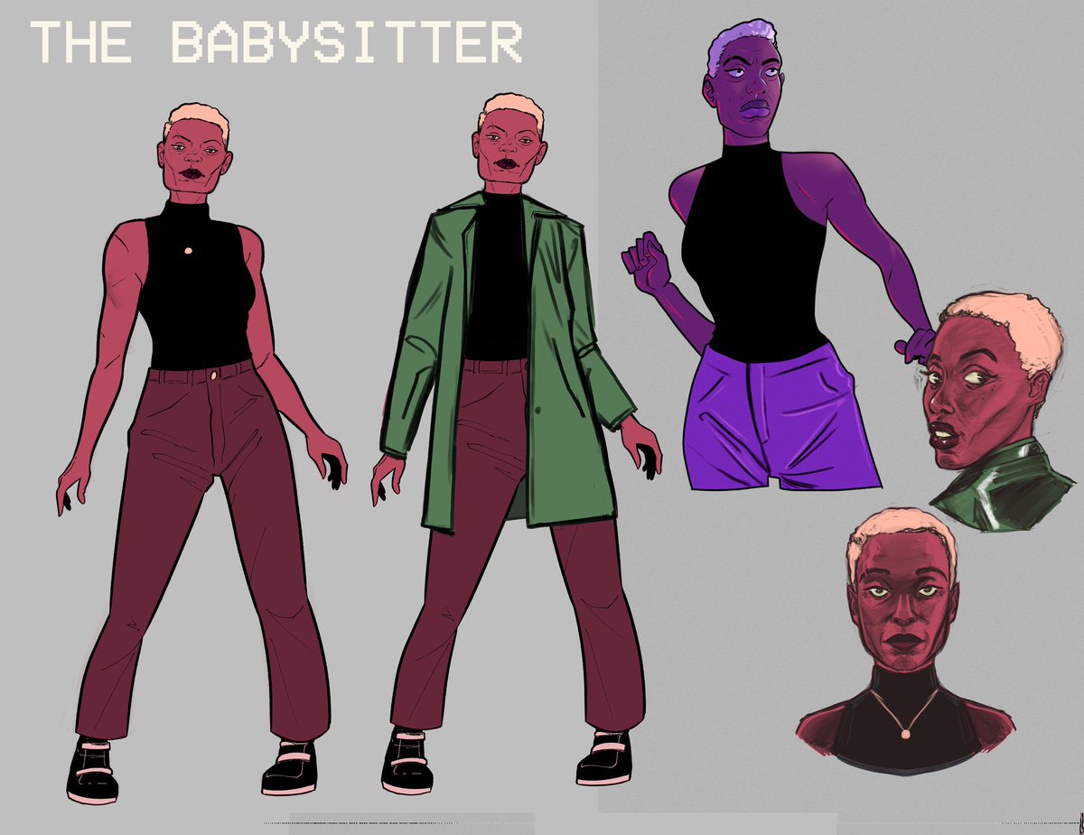 One of the main characters of TRY NOT TO DIE 🔪📼 is THE BABYSITTER aka Laura! She's inspired by a more mature version of a certain babysitter from a classic horror flick -- can you guess?

Concept art by <a href="/disasterlaster/">Kenneth - disasterlaster.bsky.social</a> 

Sign up for the @kickstarter link in bio and 🧵