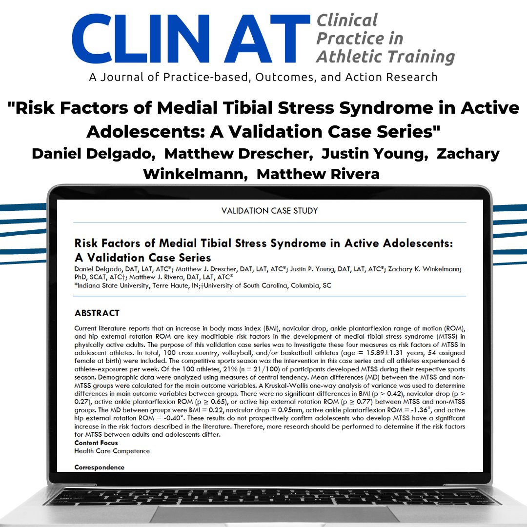 Clinical Practice in Athletic Training (@clinatjournal) on Twitter photo 🚨 Article Highlight! 🚨
From our newest issue, check out "Risk Factors of Medial Tibial Stress Syndrome in Active Adolescents: A Validation Case Series." 
Check it out here: clinat.indstate.edu/index.php/clin… 🚨 Article Highlight! 🚨
From our newest issue, check out "Risk Factors of Medial Tibial Stress Syndrome in Active Adolescents: A Validation Case Series." 
Check it out here: clinat.indstate.edu/index.php/clin…