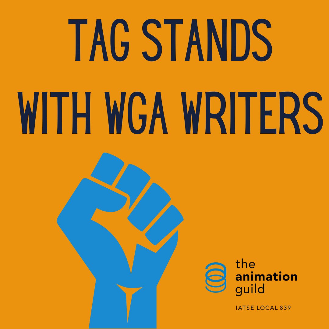 The #AnimationGuild stands in solidarity with WGA members. We recognize their invaluable contributions to the entertainment industry, and as fellow #Union members, we support their demands to win a fair contract. #TAG4WGA #WGAStrong #UnionStrong @WGAWest @WGAEast