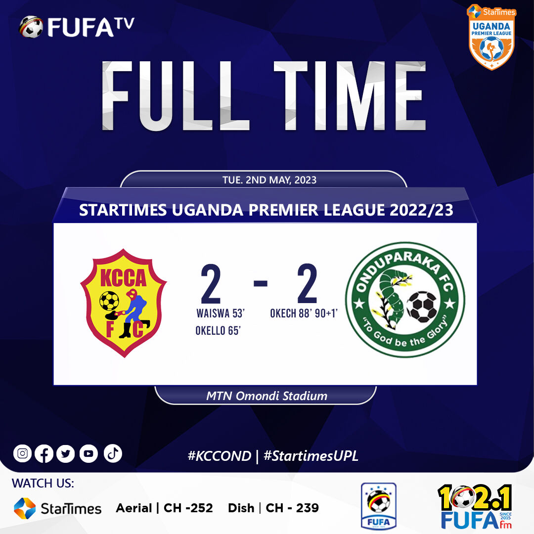 fufatv1's tweet image. FT' | Madness at the death as Onduparaka picks a point from the MTN Omondi.

#KCCOND | #StarTimesUPL
#HomeOfUgandanSport
