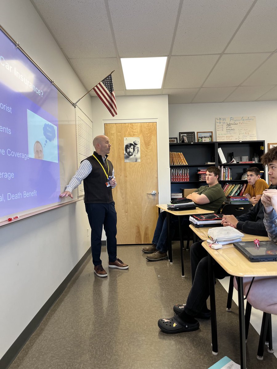abmorse67's tweet photo. Special thanks to Tom Conklin who came in to Driver Ed class today to talk to the kids about automobile insurance.  #trojanforce322 https://t.co/YJRp2Vbi9p