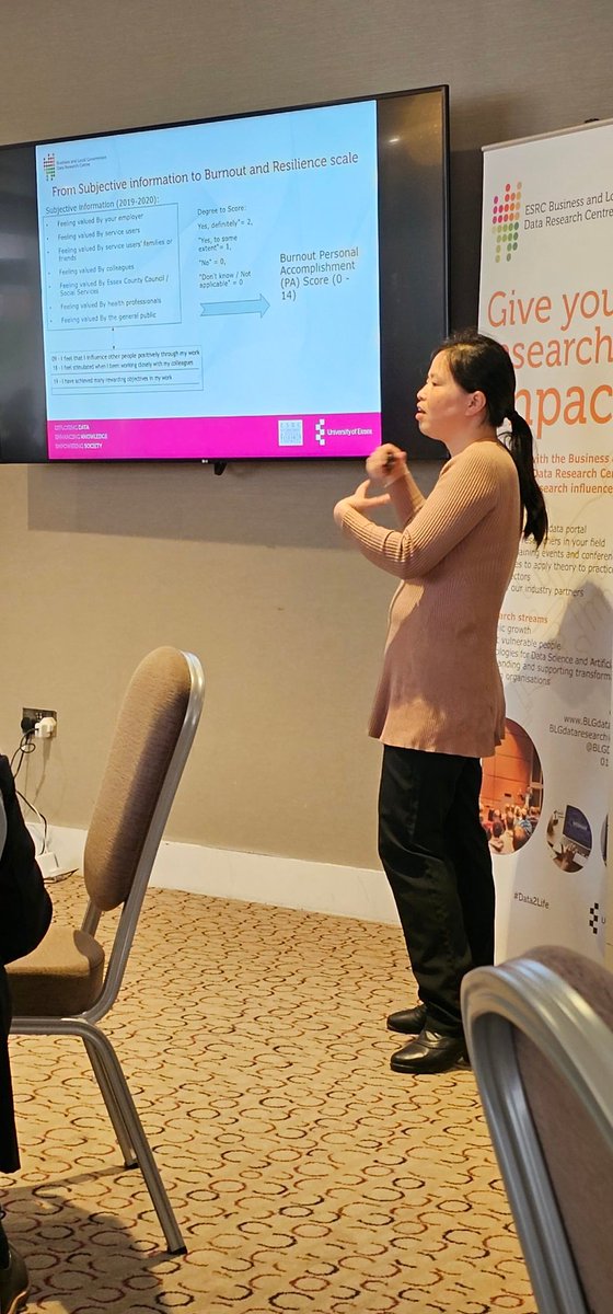 @BLGDataResearch @BLGDataResearch  
Dr Yanchu Bao last session of the day - a very good day. #burnout #socialcare #stress #DataScience #Data2Life