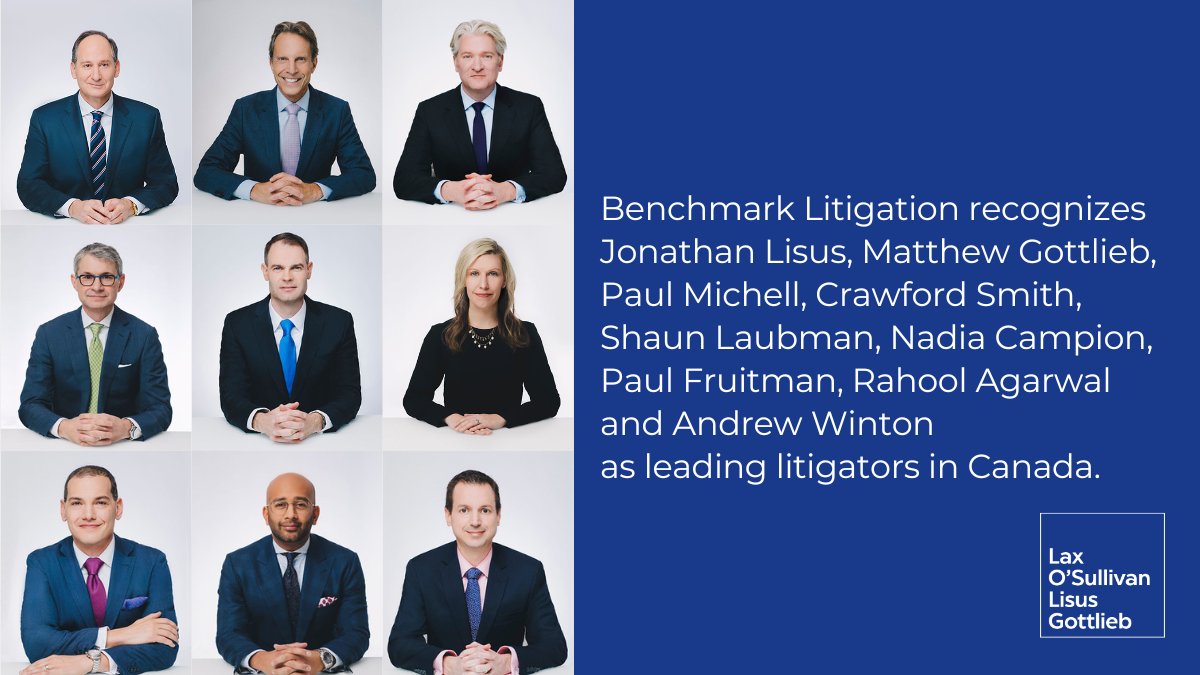 LOLG is pleased to once again be listed as a “Highly Recommended Firm in Ontario” in the 2023 edition of <a href="/BenchLitigation/">Benchmark Litigation</a> Canada. Thank you for recognizing our lawyers as leaders in litigation. bit.ly/3LKgFWv #LOLG #litigation #litigationstars