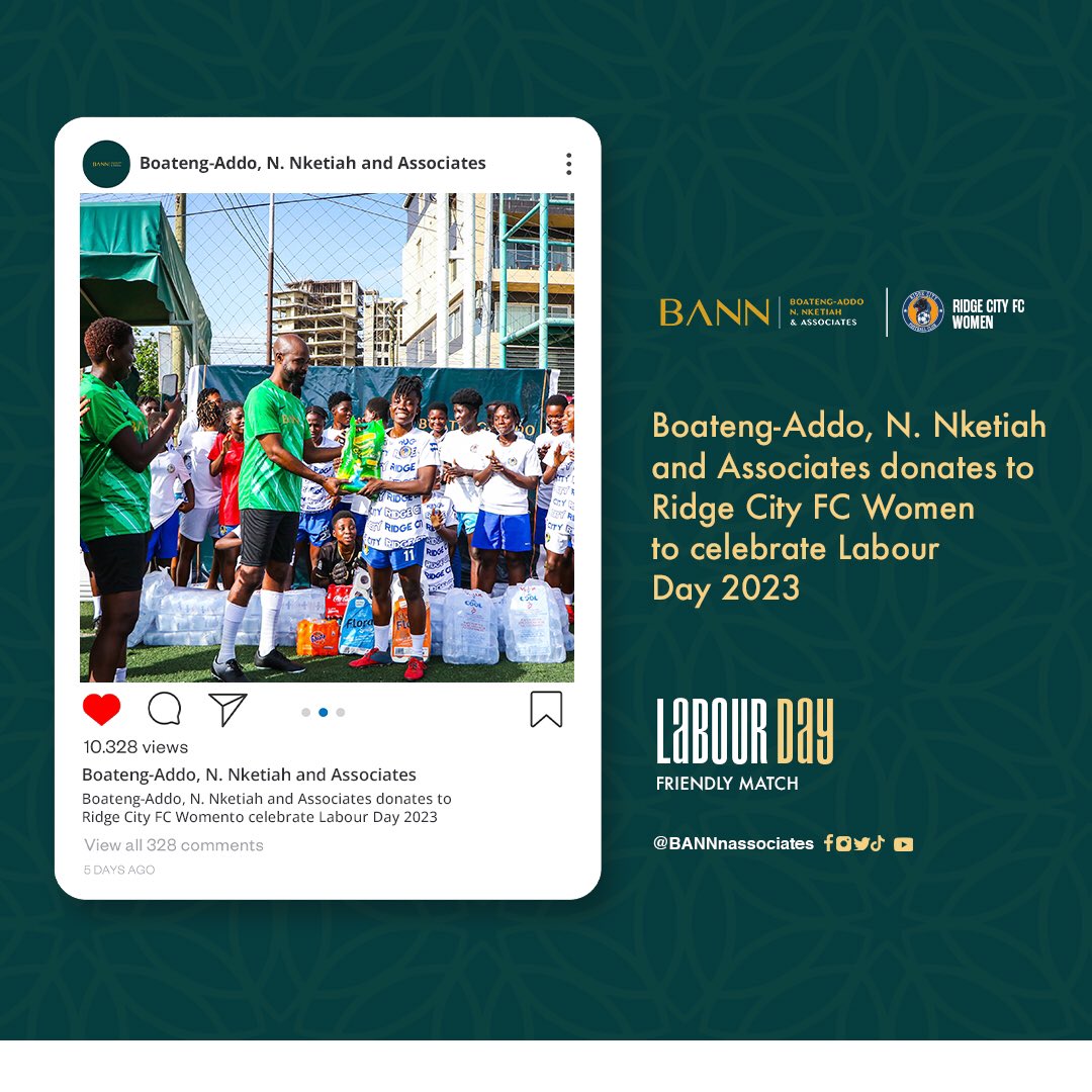 BANNnassociates's tweet image. ⚽️🏆 𝐁𝐀𝐍𝐍 𝐃𝐎𝐍𝐀𝐓𝐄𝐒 𝐓𝐎 𝐑𝐈𝐃𝐆𝐄 𝐂𝐈𝐓𝐘 𝐅𝐂 𝐖𝐎𝐌𝐄𝐍 🎁🙌🏾

Our firm donated some items to @ridgecityfc as part of Labour Day celebrations yesterday ! 🎁🎁🎁

We also engaged in a friendly match with @ridgecityfc! ⚽️

#LabourDay2023 #BANNnAssociates #RCFCW ⚽️🏆