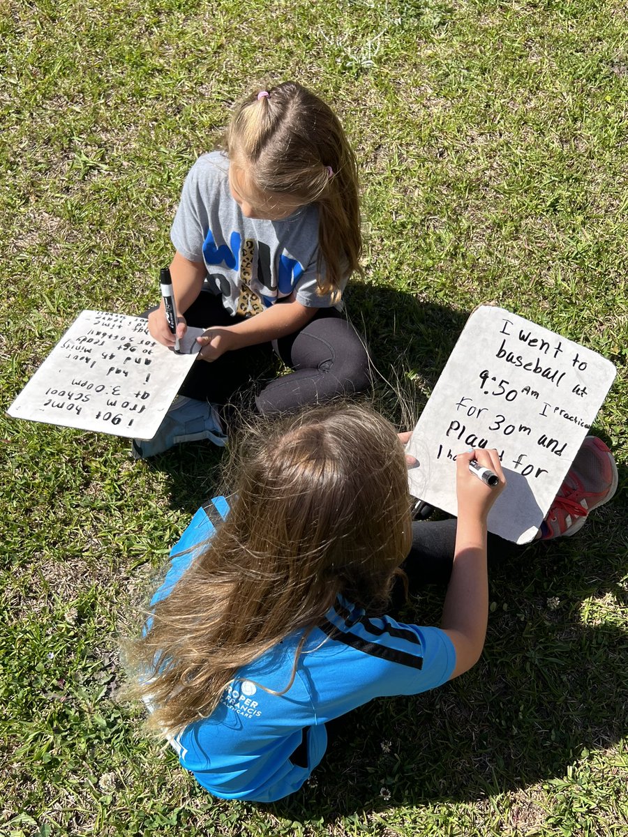 It’s too pretty outside to keep our learning indoors! Sharpening our elapsed time skills before our big test next week! #oneRCE