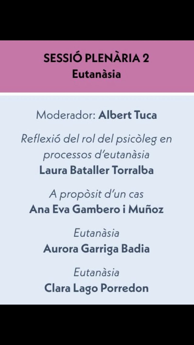 📡Congrés Igualada #SCBCP23
<a href="/SCBCPal/">Cures Pal·liatives - SCBCP</a> <a href="/PScbcp/">@PsicoPaliativa_SCBCP</a> 
scbcp2023.com

✍️PLENÀRIA 2: REFLEXIONS I EXPERIÈNCIA DELS PROFESSIONALS ENTORN L’EUTANASIA <a href="/TucaAlbert/">ALBERT TUCA</a> 
<a href="/LauraBatallerT1/">Laura Bataller Torralba</a> #AnaEvaGambero #AuroraGarriga i #ClaraLago

#sompal·liativistes Ho has de viure! Inscriu-te!