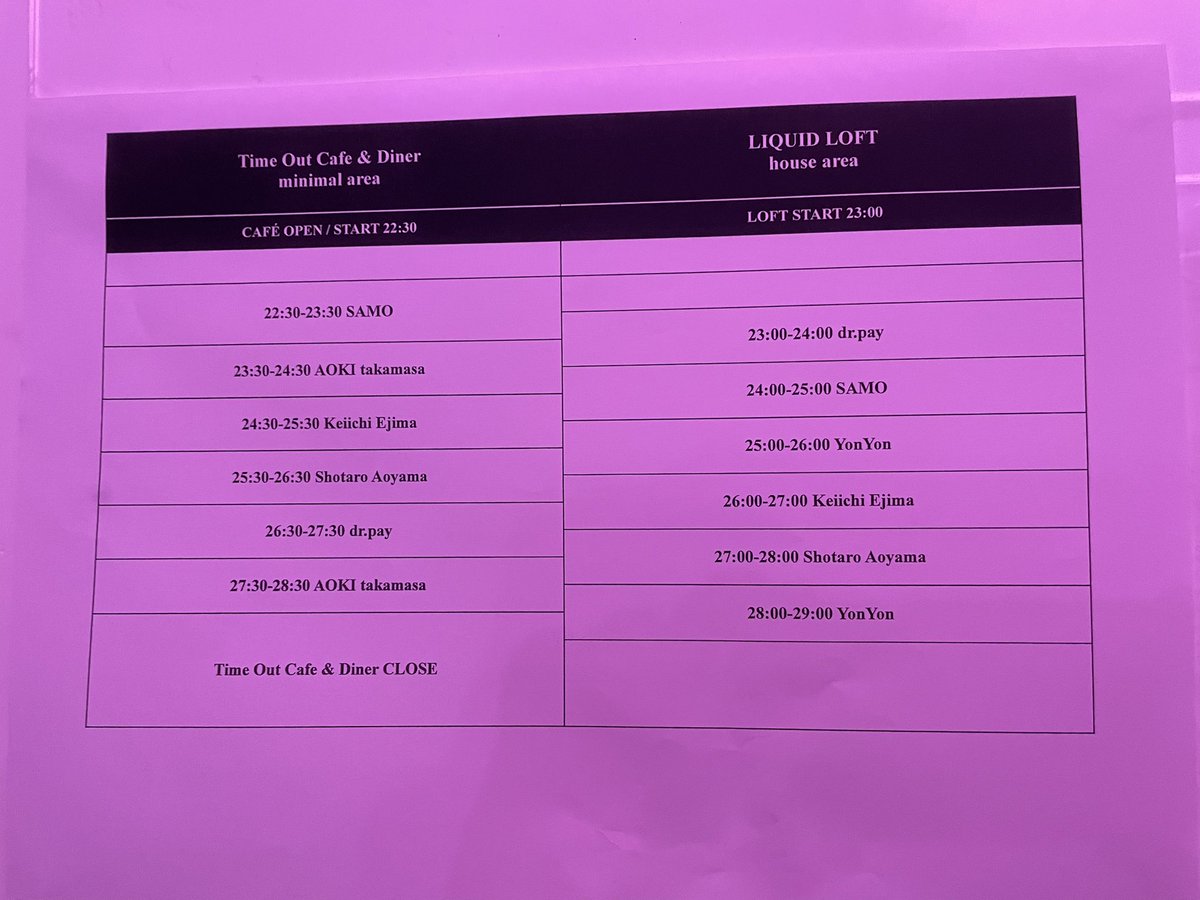 kenmmm's tweet image. 今日のタイムテーブル✨
#minimalhouse
#liquidroom