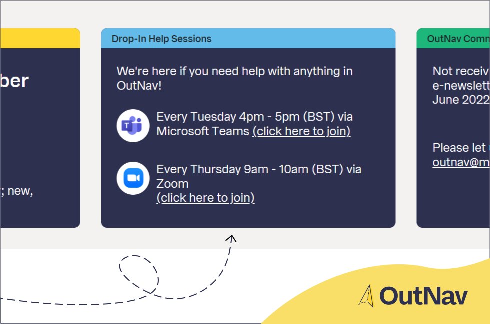 outnavchat's tweet photo. We're about to open up our Tuesday #OutNav drop-in session. No need to book a place - just join us in the next hour by clicking the link on your OutNav home page, to ask us any questions or have a chat about how your outcome map is looking!  👇 https://t.co/iGSrxhepAv