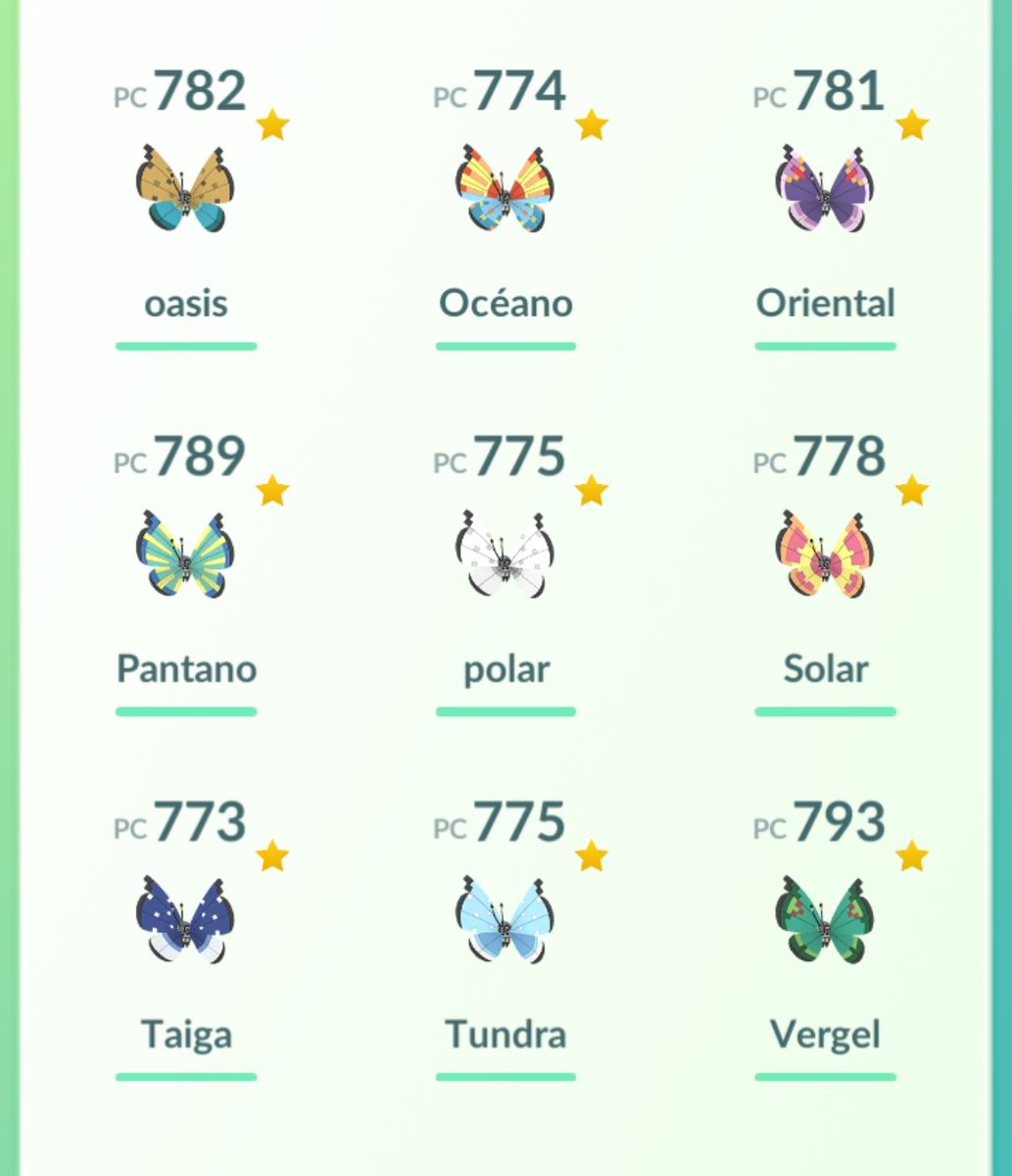 Y en noticias que a nadie le importa: al fin pude completar la colección de vivillion!!! no fue fácil, para algunos tal vez habré tardado mucho, pero eso de andar consiguiendo amigos de todas las regiones del mundo fue difícil y ayudita de mis buenos amigos fly, los tqm!! 
#PoGo