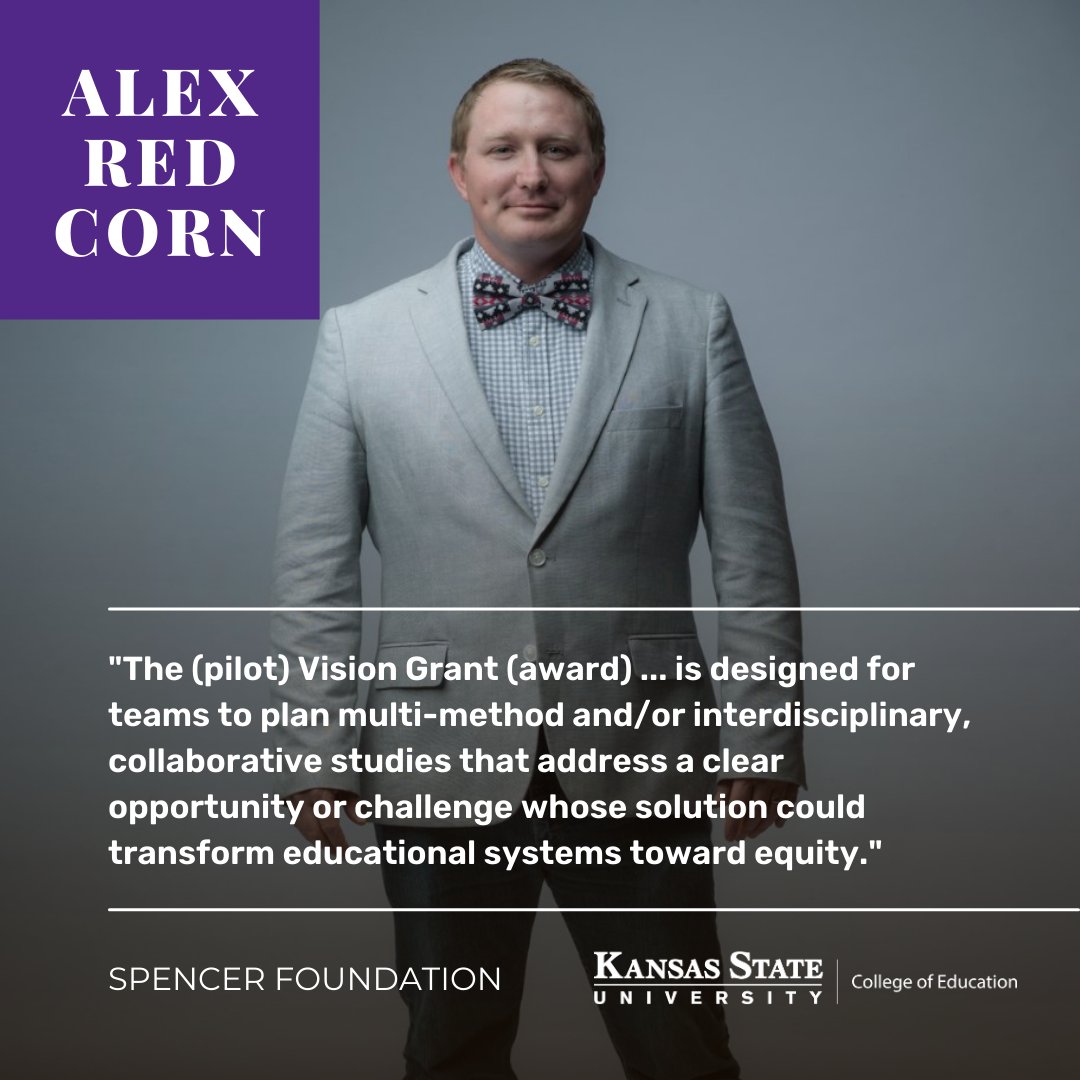 What an amazing award Dr. Red Corn! We are looking forward to all of the great things this pilot program will accomplish! More info: bit.ly/427GS6Q #kstate #edcats #award <a href="/Spencer_Fdn/">Spencer Foundation</a>