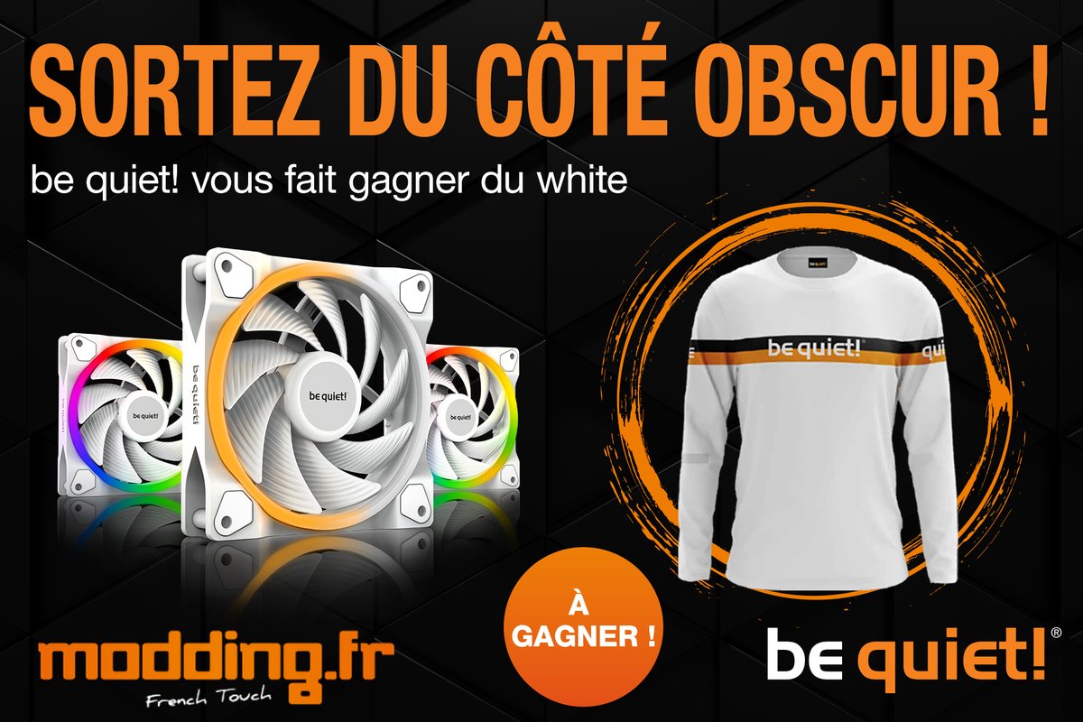 bequietFR's tweet photo. CONCOURS avec @ModdingFR 🎉
 
Pour participer👇
🔘 Dites-nous de quel côté de la force vous êtes
🔘 RT ce post
🔘 Follow @ModdingFR et @bequietFR

🍀 À gagner
1 ➡️ 1 t-shirt blanc be quiet!
2 ➡️ 1 t-shirt blanc be quiet! + 1 pack de Light Wings White PWM 120mm

📅 Fin le 05/05 https://t.co/CTkf5R0BSA