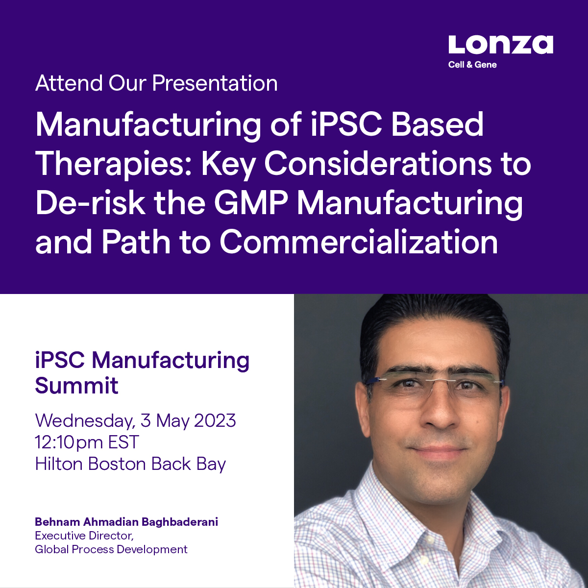 Our #cellandgene expert Behnam Ahmadian Baghbaderani will be delivering a presentation at the iPSC Manufacturing Summit in Boston this week. He is looking forward to networking with peers along with our colleagues Elaine Rihn and Marcos Langtry who will also be attending.