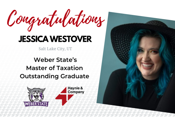 Let's celebrate Jessica Westover, who has achieved outstanding graduate status for the Master of Taxation program at @WeberStateU in Spring 2023. Congratulations on this remarkable accomplishment! #WeberStateUniversity #MasterOfTaxation #OutstandingGraduate