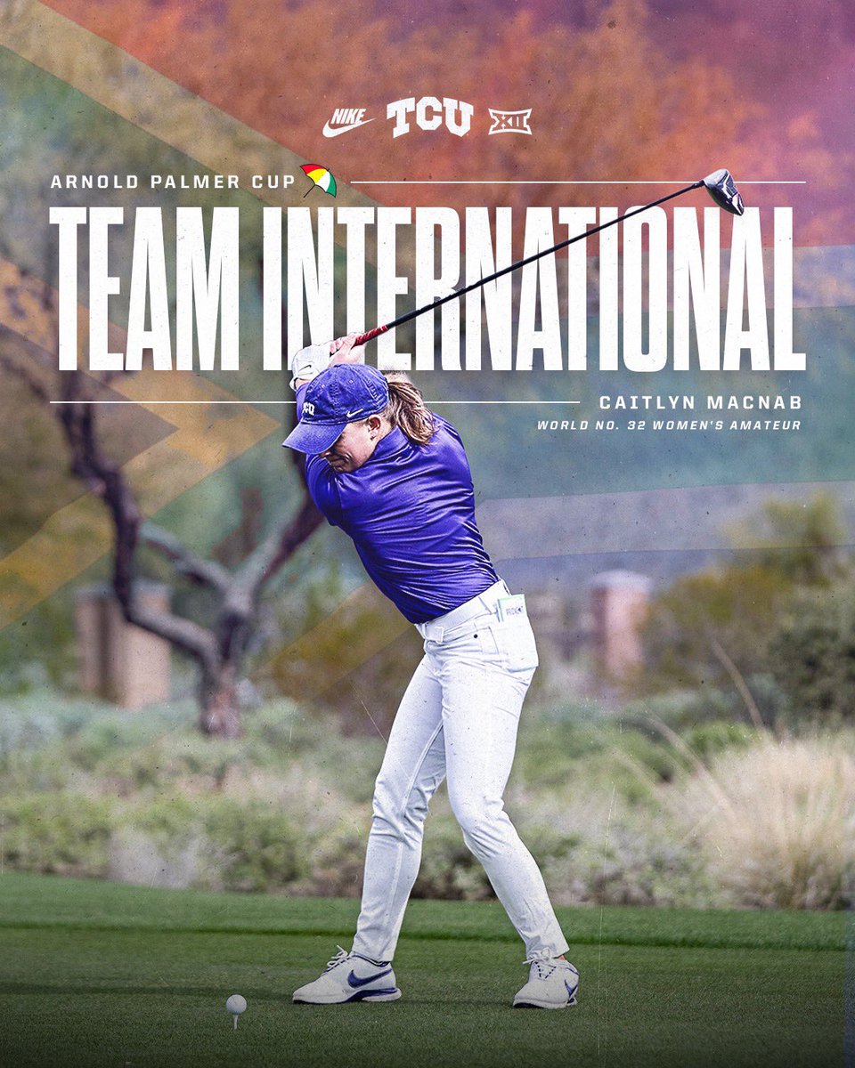 TCU Women's Golf (@tcuwomensgolf) on Twitter photo That’s our girl 💫🇿🇦
Our World No. 32 women’s amateur Caitlyn Macnab has been selected to Team International for the <a href="/ArnoldPalmerCup/">Arnold Palmer Cup</a>, June 8-10.
#GoFrogs That’s our girl 💫🇿🇦
Our World No. 32 women’s amateur Caitlyn Macnab has been selected to Team International for the <a href="/ArnoldPalmerCup/">Arnold Palmer Cup</a>, June 8-10.
#GoFrogs