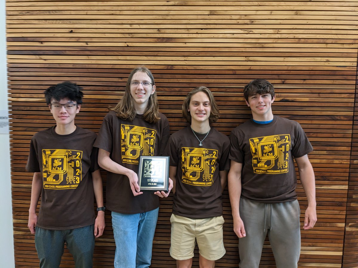 shakerschools's tweet photo. Congrats to Nathan Ballman, Tyler Bordeaux, Sam Hren and Kevin Xiao for their 1st Place finish in BWU's Association for Computing Machinery High School Programming Contest!  They solved all 7 computing problems of the competition, the only team to do so!

#iamshaker #shakerrising https://t.co/peqvVoG2vt