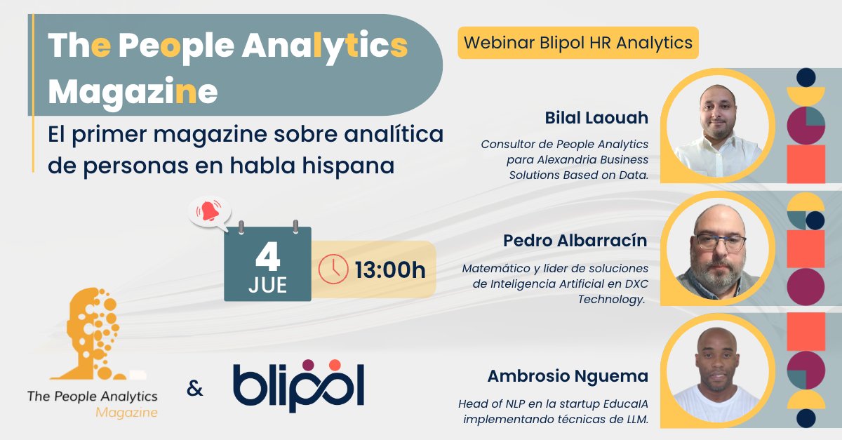¡Nuevo Webinar-Blipol!
Esta vez queremos compartir con todos/as el nacimiento de un magazine, el primero en habla hispana sobre #peopleanalytics - The People Analytics Magazine

Te gustaría asistir? 4 de mayo 13h (ESP) -> buff.ly/3HwDBpQ  
#employeeexperience #rrhh #hr