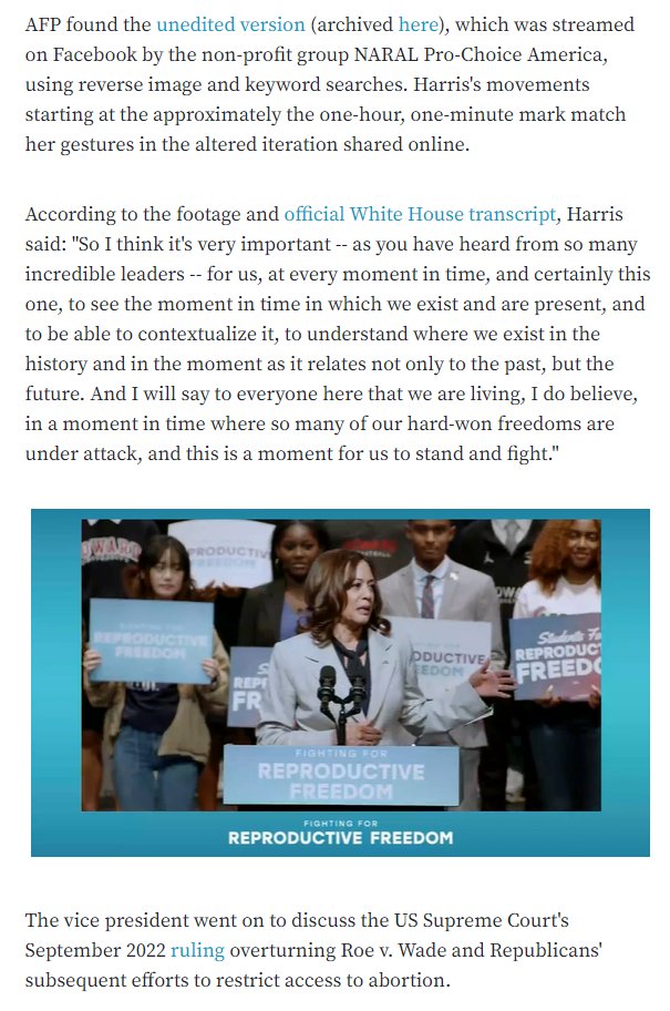 A video that appears to show Kamala Harris rambling incoherently about time — saying "tomorrow will be today, tomorrow" — has drawn millions of views on Twitter and other platforms. It is a deepfake, digitally altered to change the vice president's words. factcheck.afp.com/doc.afp.com.33…