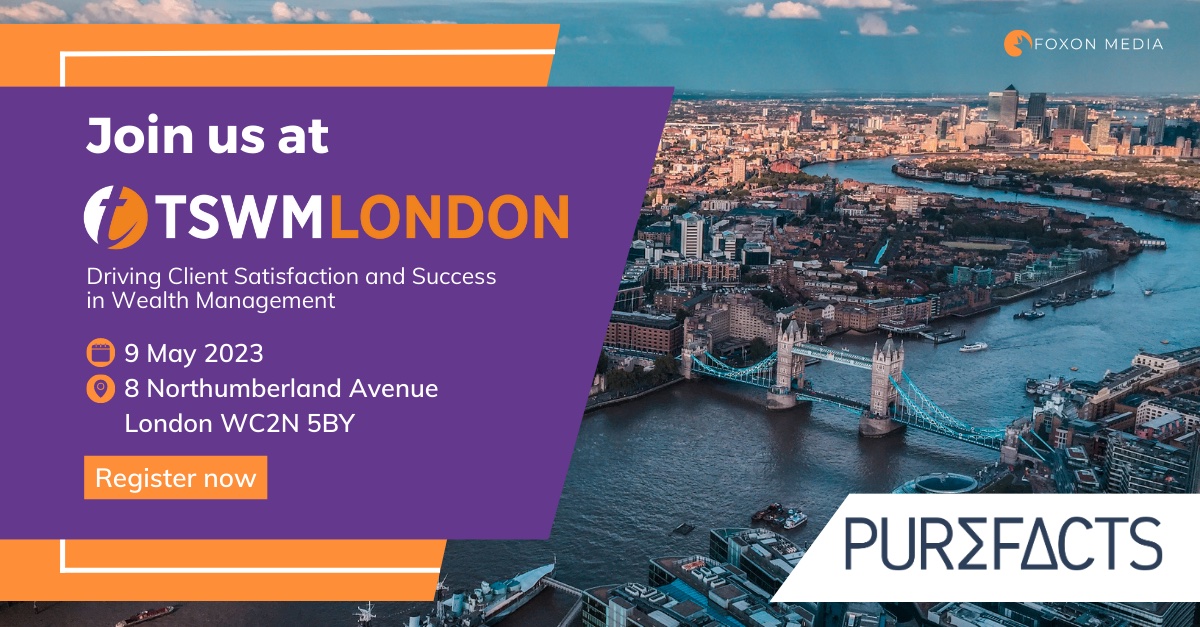 PureFacts is excited to once again sponsor TSWM in London. Join us on May 9th to learn from fellow #wealthmanagement firms and industry experts -- including our own <a href="/RobMadej/">Robert Madej</a> who will be speaking. #wealthtech