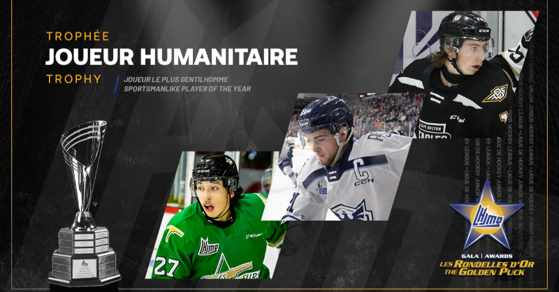 QMJHL's tweet photo. Kaylen Gauthier of the @PhoenixSherbroo, Frederic Potvin of the @ForeursVD and Cam Squires of the @cbehockey have been recognized for their outstanding contributions to their communities.

#GoldenPuck | #QMJHLPride
