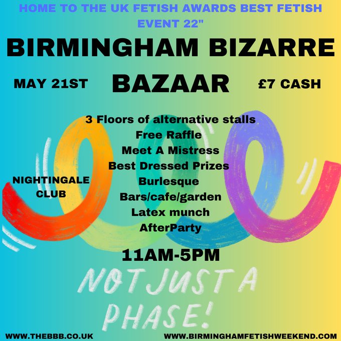 🖤BBB MAY 21st🖤
💃PRIDE
🛍️ 3 Floors of alt stalls
🏆 Free Raffle 
🔥 Meet A Mistress
🏆 Prizes 
💃 Burlesque
⬛Latex