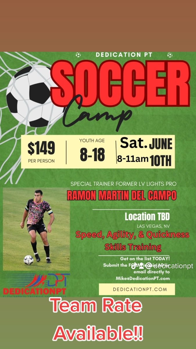 dedicatedPT1's tweet photo. #soccer Speed Agility Quickness and Skills Camp featuring former LV Lights FC Pro Ramon Martin del Campo!
#youthsoccer #soccercamp #LasVegas https://t.co/0SNt0vmylR