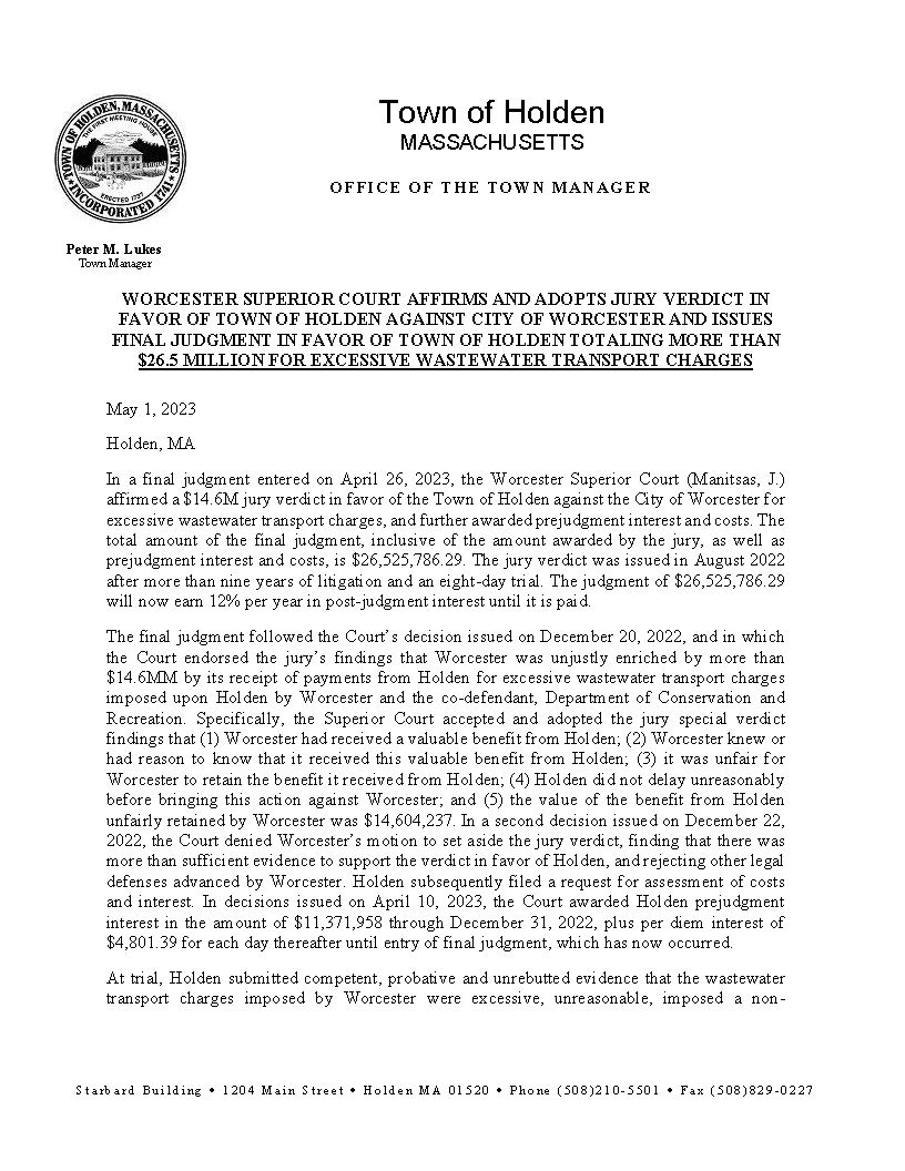 Official Holden DPW on Twitter "Town of Holden Obtains Final Judgement