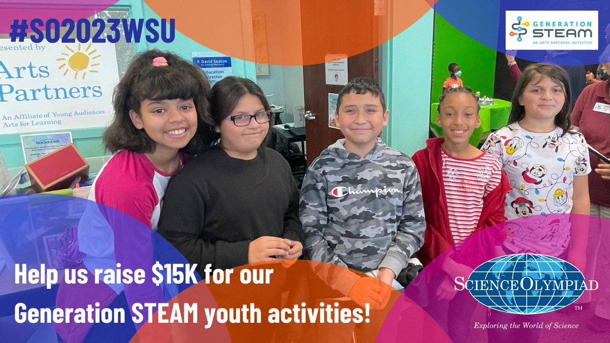 SOAlumniNetwork's tweet photo. It's Smart to be Good! And good means giving. Every year Science Olympiad supports a charitable org in our National Tournament home town and asks our entire community to make small donations. Let's rally around kiddos at @ArtsPartnersICT in Wichita! 🫶🎨👩‍🔬 https://t.co/NF5iAaJWIf https://t.co/Vz8g10fm3y