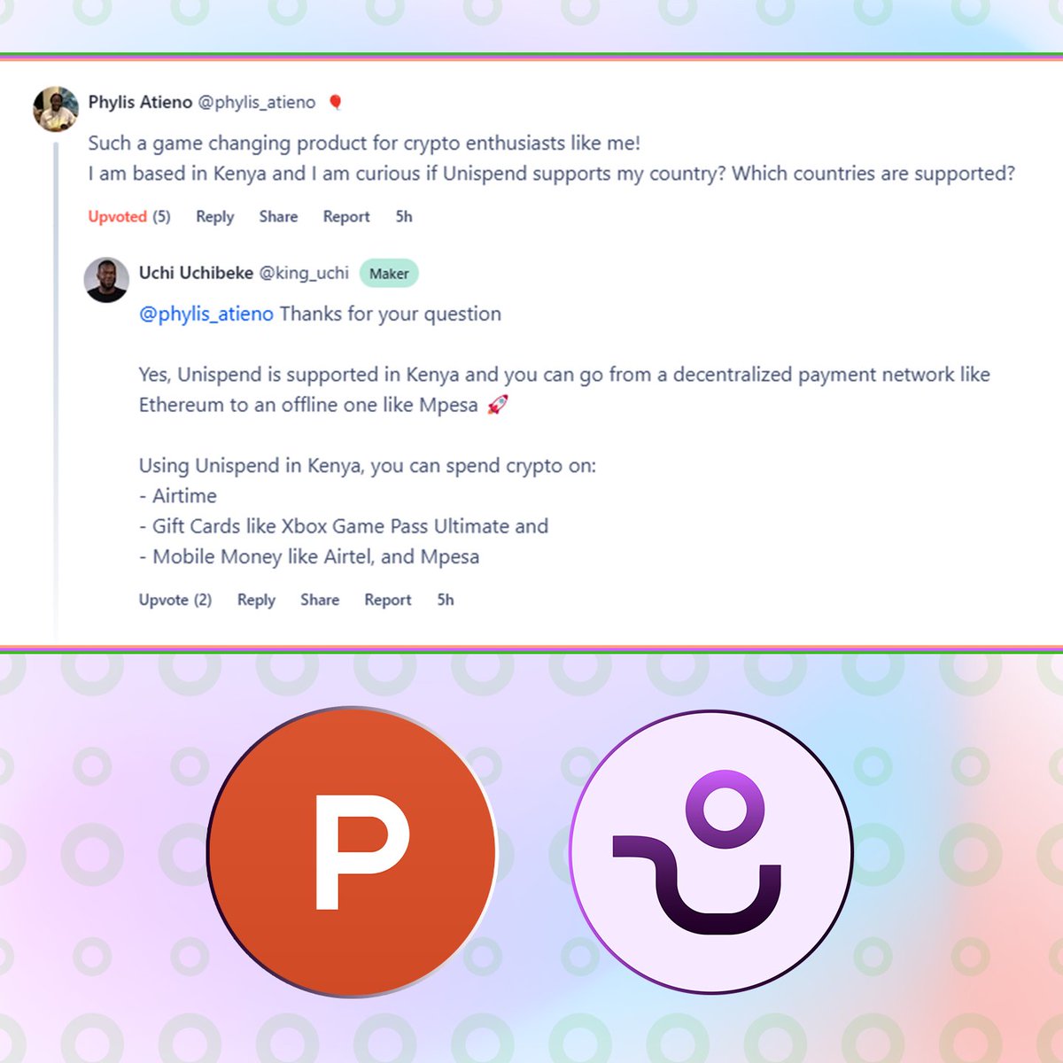 unispend's tweet photo. ICYMI💡
We just launched Unispend on Product Hunt and we’re already getting great interactions and valuable feedback😎
You too can join in here🚀 https://t.co/M5VIzm8tQ3
Follow this thread to see more comments from our Product Hunt launch🔼
#unispend https://t.co/FhSxXNMoNm